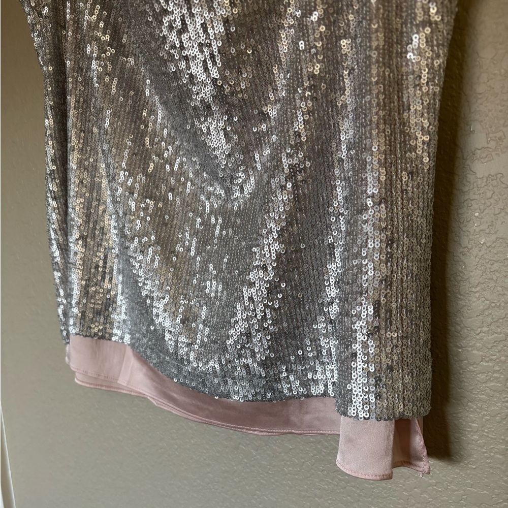 White House Black Market Silver Sequin & Light Pink Camisole - Picture 5 of 9
